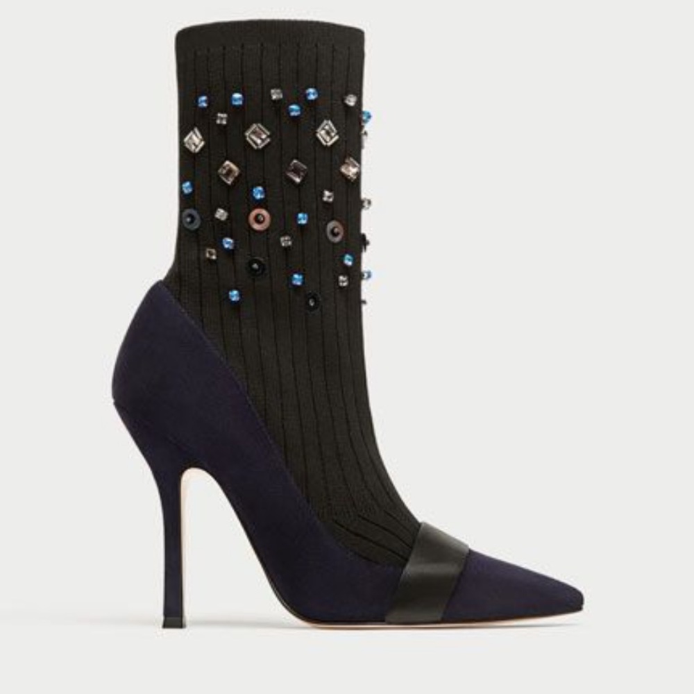 Zara Embellished Sock Style Ankle Boots